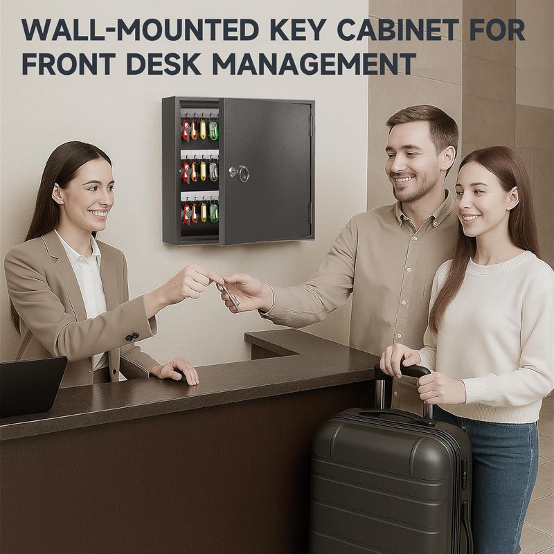 WeHere Key Lock Box for 90 Keys, Wall Mount Key Cabinet with Color Key Tags, Steel Key Storage Box with Lock, Key Holder Organizer for Home, Office, Apartment, Property Management - Image 5